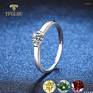 Anéis de Cluster TFGLBU 5mm 0.5CT Moissanite para Mulheres Homens Solitaire Casamento Promessa Bandas Diamante Top-Qualidade S925 Jóias de Prata Esterlina