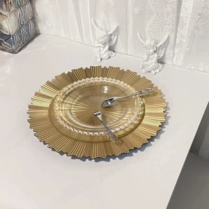 Золотая тарелка-зарядное устройство, пластиковая 33 см, декоративная обеденная золотая тарелка, сервировка ужина, свадьбы, Рождества, декор стола, сервировка стола