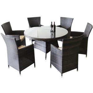 Patio Set Açık Hasır Patio Mobilya Setleri Modern Bistro Seti PE Rattan Sandalye Konuşma Yemek Setleri (6 Seever ile Yuvarlak Masa)