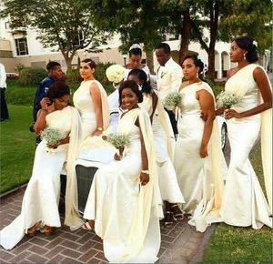 2024 Yeni Ucuz Siyah Afrika Nedime Elbiseleri Bir Omuz Şifon Kayışı Uzun Denizkızı Saten Düğün Konuk Elbise Hizmetçisi Onur Önlükleri