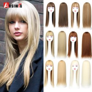 AOSIWIG Synthetic Long Straight Topper Closures Hairpiece Clip In Hair Cover White Hair Women Natural Fake Hairpiece 240118