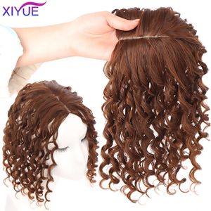 Black Brown Curly Hair Top Toupee Clip In Synthetic Hair Replacement Closure Hairpiece Cover the White Hair Hairpiece 240118