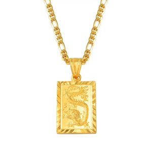 Collana con ciondolo in oro giallo 14k drago di buon auspicio per donna uomo gioielli cinese FU benedizione ricchezza buon auspicio longevità