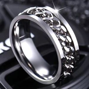 Кольца-спиннеры для мужчин и женщин, текстура шин, вращающееся вращающееся кольцо из белого золота 14 карат, кольцо-цепочка в стиле панк, антистрессовые украшения