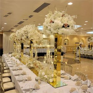 Altın Ayna Ekran Çiçek Stand Çiçek Standı Düğün Centerpieces için Kristal Şamelabra Düğün Masa Dekorasyon Düğün Masa Silindir Çiçek Vazo