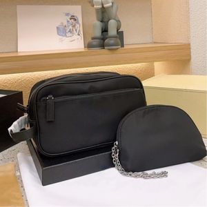 Woman Mens 2-Piece Cosmetic Bags nylon makeup bag designer toiletry bag smalll wash pouch travel handbag Solid Black Triangle 2023 TOP