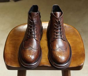 Ayak bileği botu erkekler İngiliz blok oyma trend orijinal deri platform yumuşak taban spor ayakkabılar gündelik ayakkabılar Martin patik fermuar