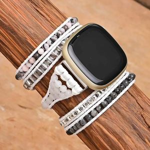 Bilezikler Zarif Balmumu Halat Fitbit Versa3 Watch Band Boho Doğal Taş El Yapımı Örgü Bileklik Fitbit Saat Strap Teatry Toptan