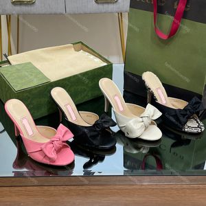 Çin Yeni Yıl Terlik Topuklu Sandal Tasarımcıları Kadın Bowknot Elbise Ayakkabı Slingbacks Yüksek Kaliteli Deri Lüks Kadınlar 85mm Yüksek Topuk Akşam Kutu 10a