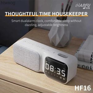 Taşınabilir Hoparlörler Hf16 3 In 1 BT 5.0 Eller Ücretsiz Çağrılar Ses Kutusu Müzik Çalar FM Radyo LED ÇARPLAR Saati Stereo Kablosuz Bluetooth Hoparlörler YQ240124