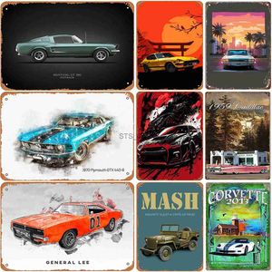 Metal Painting Vintage Car Metal Tin Signs Mustang GT Posters Plate Wall Decor for Garage Bars Man Cave Cafe Clubs Retro Posters Plaque