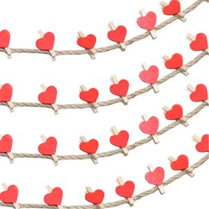 Kırmızı Kalp Aşk Ahşap Giysiler Fotoğraf Kağıt Peg Pin Mini Clothespin Kartpostal Klipler Ev Düğün Dekorasyon Kırtasiye