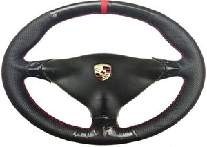 5D Karbon Fiber Siyah Perforasyon Deri Direksiyon Simidi Kırmızı Dikiş Sarma Kapak Porsche için Uygun 911 986 996 Boxster S 98043222138