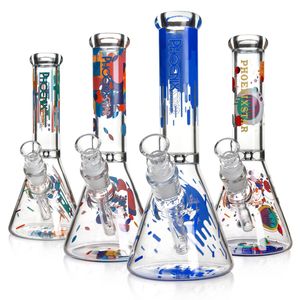 Glas Bong 10 Zoll Schweiß 5 mm dicker Dab Rig -Wasserrohr Rauchrohr Bongs Kopfige Rohröl -Bohrinseln Recycler Dab Rigs mit Abziehbildern