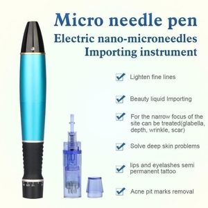 Taibo перезаряжаемая автоматическая электрическая ручка Derma Pen, микро иглопробивной ролик/2 картриджа, 12 игл для ухода за кожей, дермапен/роликовый аппарат для лица, устройство dr.pen A1-W