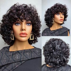 Короткие вьющиеся розы, имитация человеческих волос, парики с челкой, бразильские волосы Remy, верхняя часть, полностью кружевные передние парики для чернокожих женщин