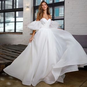 Stunningbride 2024 Romantic Organza Wedding Dresses Detachable Puff Sleeves Elegant Sweet Simple A-line Lace Up Back Princess Bridal Gowns