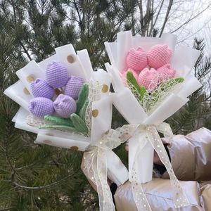 Cotton rope Artificial rose sunflowers Tulip carnations Handmade Flower Bouquets Valentine Mothers' Day Birthday Gifts 240124