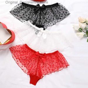 Briuss Panties Zarif Bowknot Mesh Şeffaf Seksi Kadınlar İç çamaşırı Kırmızı Dantel Çarpma Noel Panties Pamuk Kasık Erotik Kılavuzlar Q240126