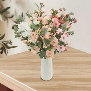 Flores decorativas de seda falsa recém-colhida, efeito de flor vibrante, simulação realista artificial de rosas de 5 cabeças para casamento em casa