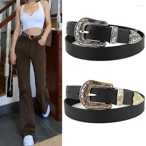 Belts Vintage Belt For Women Black Leather Waist Single Carved Metal Buckle High Quality Ladies Retro Luxury Designer