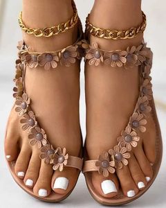 Sandalet Sandalet Kadın Çiçek Desen Toe Post Post Sandalet Yaz Stil Bling Bowtie Moda Peep Toe Jöle Ayakkabı Sandal Düz Ayakkabı Kadın2401