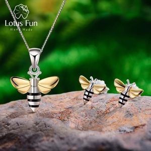 Charm Lotus Fun Real Sterling Sier El yapımı güzel mücevherler güzel bal arı takı ile saplama küpeleri kolye kolye