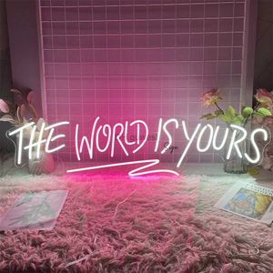 LED Neon Sign Neon Led Sign the World Your Sizin Düğün Dekorasyon Partisi Neon Led Gece Işıkları USB Ev Yatak Odası Duvar Dekoru Boardsign Neon Lamba YQ240126