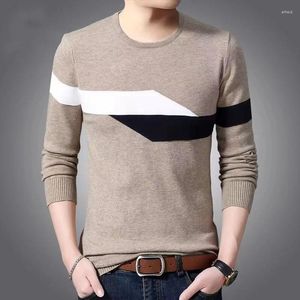 Мужские свитера 2024, весенне-осенний пуловер с круглым вырезом в полоску, вышитое украшение из ниток, повседневная мода, элегантный пригородный трикотаж