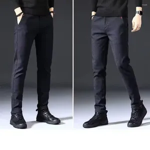 Ternos masculinos calças formais estilo de negócios em linha reta com bolsos macio solto meados de cintura calças para trabalho ou casual wear elástico