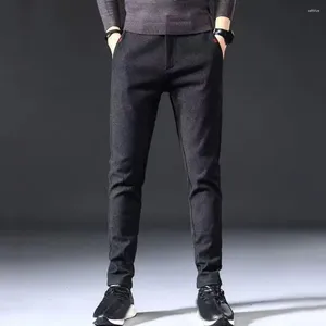 Erkekler Koyu Renk Erkekler Rahat Pantolonlar Resmi İş Tarzı Düz ​​Pantolon Orta Bel ile Konfor için Tam Uzunluk