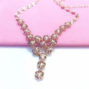 Ожерелья с подвесками, российское фиолетовое золото 585 пробы, ожерелье с полым цветком, великолепное женское ожерелье с розовым покрытием 14 карат, цельное модное классическое ожерелье