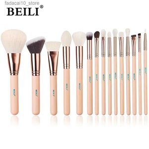 Makyaj Fırçaları Beili Makyaj Fırçaları Seti 15 PCS Pembe/Gül Altın Profesyonel Toz Temel Göz Farı Eyeliner Koz Beraber Makyaj Fırçası Q240126