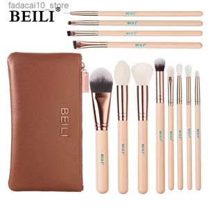 Pincéis de maquiagem BEILI Rosa 12pcs Rose Golden Natural Goat Hair Premium Foundation Sombra para os olhos Blush Powder Highlighter Concealer Makeup Brush Set Q240126