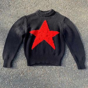 Erkek Sweaters Erkekler büyük boy süveter siyah gevşek yıldız bayanlar vintage retro örgü kazak 2022 sonbahar pamuk kazak unisex emo t240126