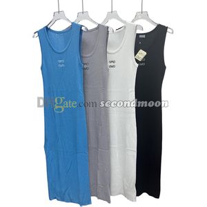 Mulheres vestido de malha sexy vestidos de malha longa designer bordado verão casual vestido sem mangas