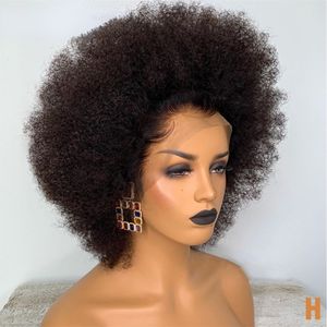Kısa Afro Kinky Kıvırcık Bob Peruk Doğal Renk Glueless Peruk İnsan Saç Giymeye Hazır% 250 Yoğunluk Uygun fiyatlı sentetik dantel ön peruk