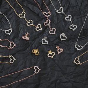 Lüks moda kolye tasarımcı mücevher partisi sterling gümüş kalp elmas kolye gül altın kolyeler kadınlar için süslü elbise uzun zincirli mücevher hediyesi