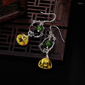 Dangle Küpe Balmumu Damla Küpe Gerçek 925 Sterlling Gümüş Takı Kadın Jasper Amber Lotus Long Pubsel 2024 E02