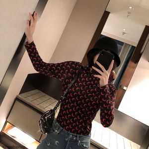 Marine Serre Alta qualidade Yang Mi celebridade roupas do mesmo estilo 23 primavera / verão lua impressão base camisa slim fit camiseta de manga comprida para mulheres