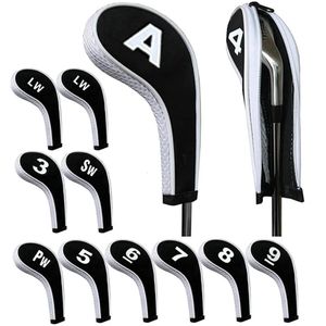 Yüksek kaliteli 12pcs kauçuk neopren golf başı kapak kulübü demir atıcı koruma seti numarası fermuar uzun boyunlu basılmıştır 240122