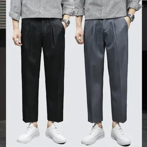 Erkekler Suits Mens Pantolon Yaz İnce Düz Renk Akıllı Kıyafet Düz Gevşek Elastik Arka Bel Ayak Bileği Uzunluk