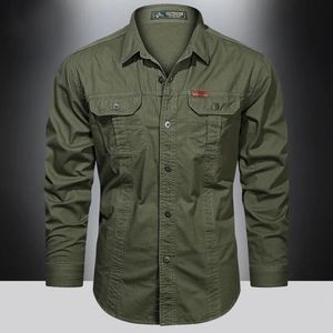 Cargo Shirt Men Long Sleeve Casual Cotton Shirts High Quality Camisa Militar Overshirt Brand Clothing Black Blouses 5XL 240118