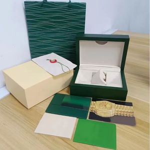 Designer Mens Relógios Caixas Dark Green Watch Dhgate Box Luxury Gift Woody Case para Relógios Yacht Watch Booklet Card Tags e Swiss Watches Boxes