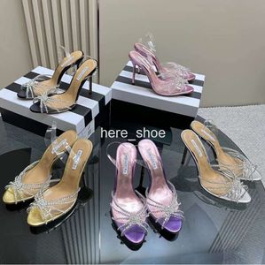 Aquazzura Crystal Margarita Sling Akşam Ayakkabı 105mm Kristal Kaplı Rosle Stiletto Topuk Sandal Cleo Dekorasyon Moda Yüksek Topuklu Tasarımcı