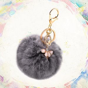 Anahtarlıklar 1pc Fluffy Ana Zincir Pom Poms Anahtarlık Bale Dansçı Cazibesi ile Kadın Çantası veya Cep Telefonu Araba Kolye