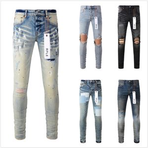 Designer Roxo Homens Mulheres High Street Wash Denim Bordado Zipper Botão Slim Straight Leg Clássico Moda Street Wear Jeans Hipster