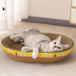 Scratchers oval gato scratch board gatinho moagem garras móveis para brinquedo grande e barato almofada de papel ondulado scratcher acessórios para animais de estimação