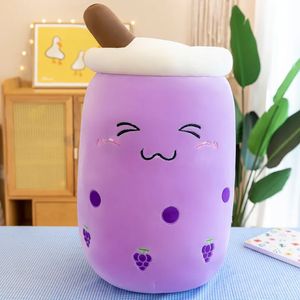 24cm Adorable Bubble Tea Plushies Peluche Squishy Happy Ice Cream Fruits Juice Drink Food Plush Pillow Big Eyes Summer Gift 240122