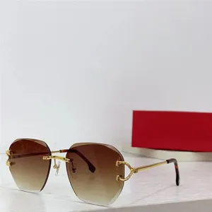 Kahverengi güneş gözlükleri tasarımcı kadın pilot güneş gözlükleri 0514s metal çerçeve kenarsız kesim lens basit ve popüler stil çok yönlü açık hava UV400 carter koruma gözlükleri